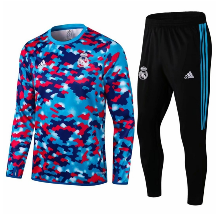 2021/22 Real Madrid Blue Red Training Kits Sweatshirt with Pants